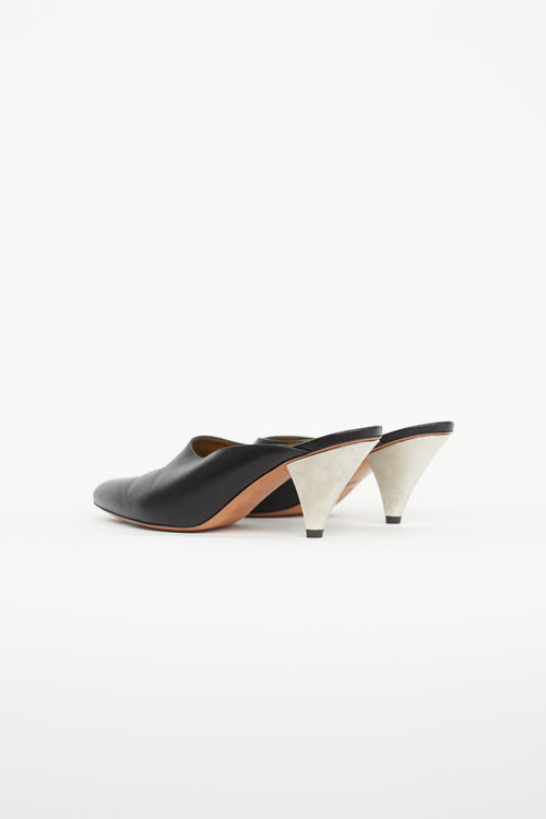 Celine Black Leather 
Silver Cone Mule