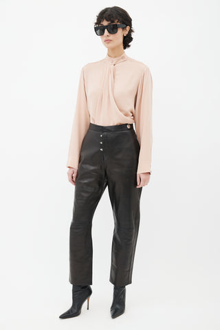 Celine Black Leather Straight Leg Pant