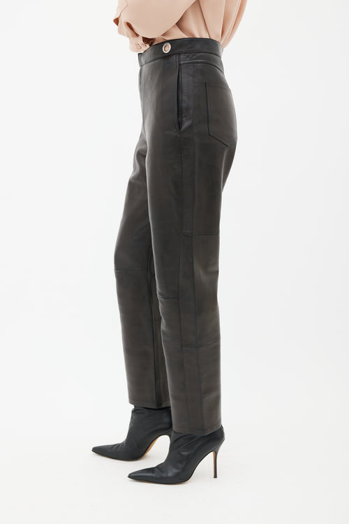 Celine Black Leather Straight Leg Pant