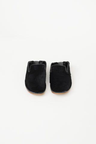 Celine Black Fur Textured Step Down Loafer