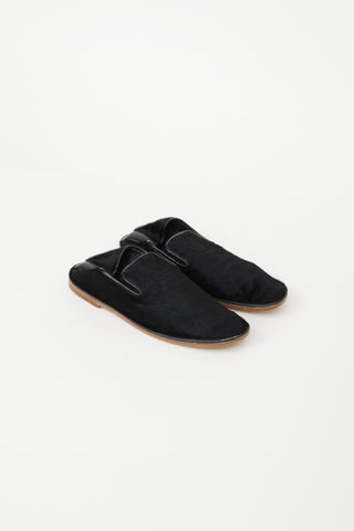 Celine Black Fur Textured Step Down Loafer