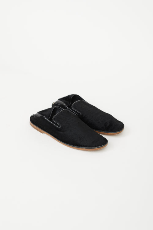 Celine Black Fur Textured Step Down Loafer