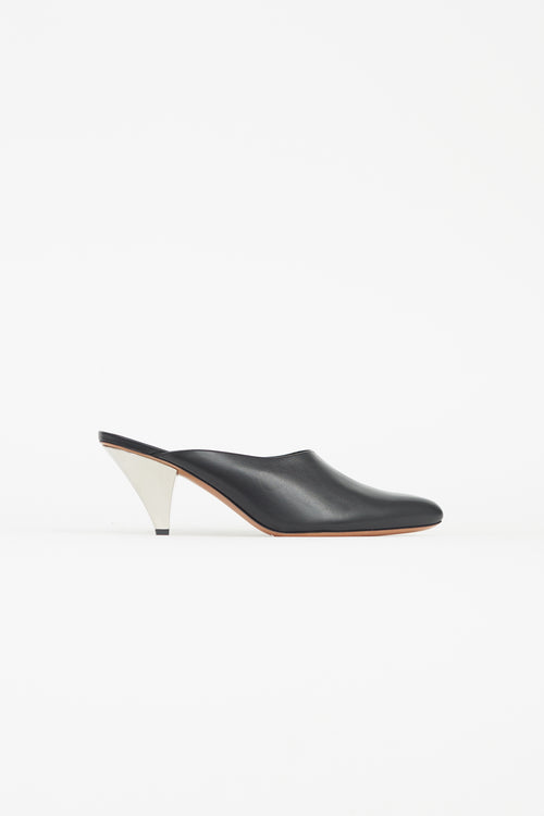 Celine Black Silver Cone Heel  Mule