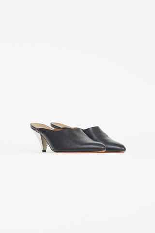 Celine Black Silver Cone Heel  Mule