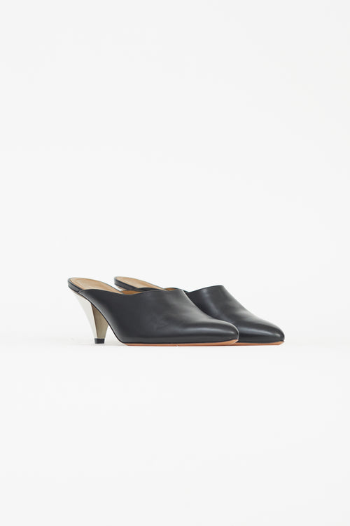 Celine Black Silver Cone Heel  Mule