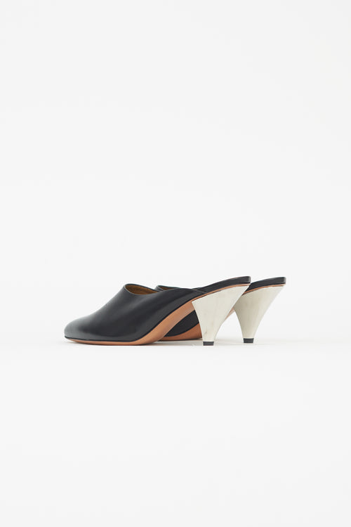 Celine Black Silver Cone Heel  Mule