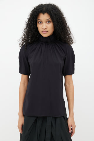 Celine Black Turtleneck Short Sleeve Blouse