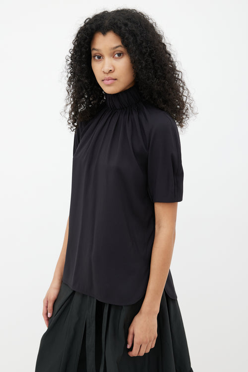 Celine Black Turtleneck Short Sleeve Blouse