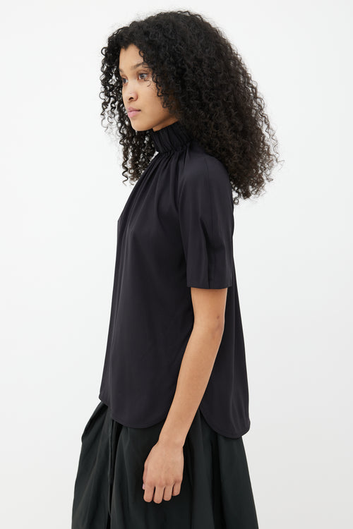 Celine Black Turtleneck Short Sleeve Blouse