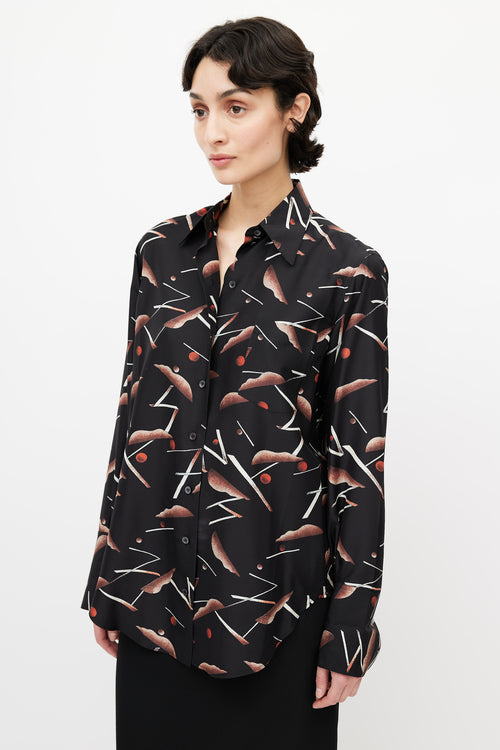 Celine Black Abstract Print Silk Shirt