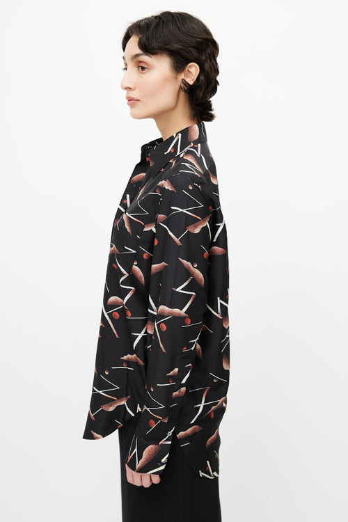 Celine Black Abstract Print Silk Shirt