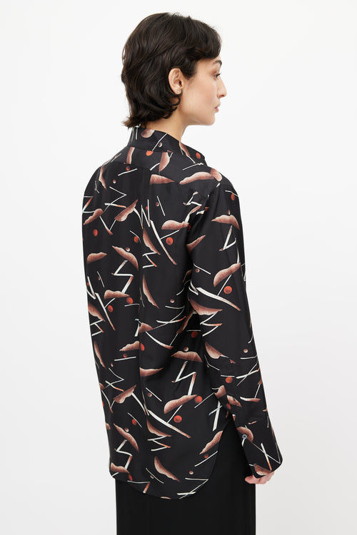 Celine Black Abstract Print Silk Shirt