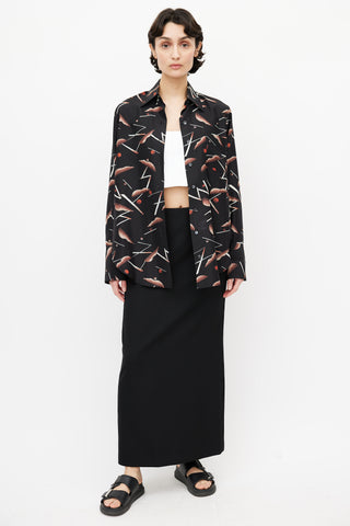 Celine Black Abstract Print Silk Shirt