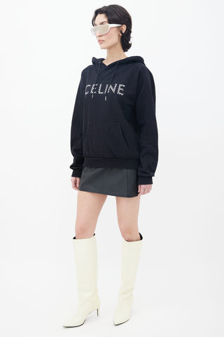 Celine Black Checker 
Studded Logo Hoodie