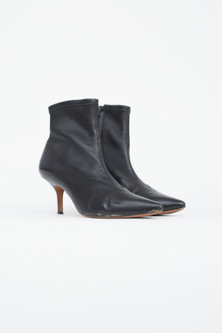 Celine Black Leather Pointed Toe Bootie