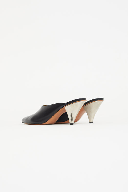 Celine Black Leather Pointed Toe Heeled Mule