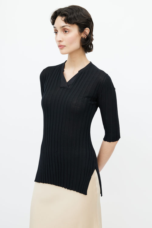 Celine Black Ribbed V-Neck Top