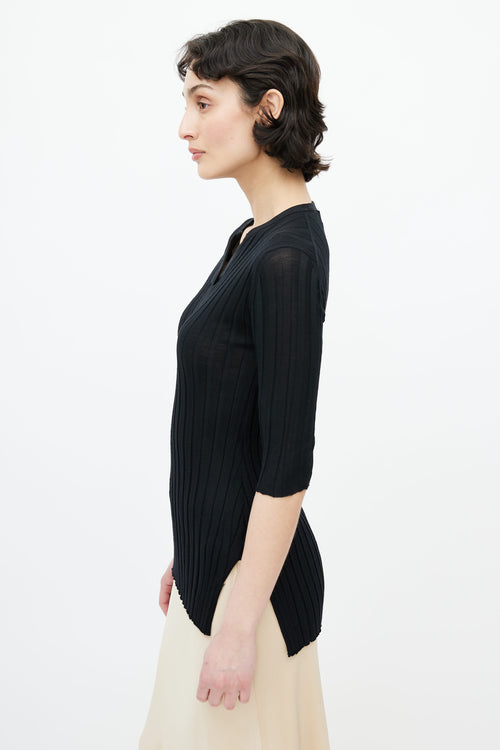 Celine Black Ribbed V-Neck Top