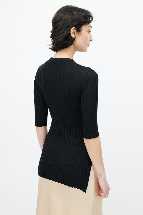 Celine Black Ribbed V-Neck Top