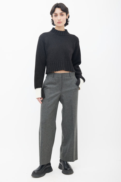 Celine Dark Grey 
Contrast Cuff Knit Sweater