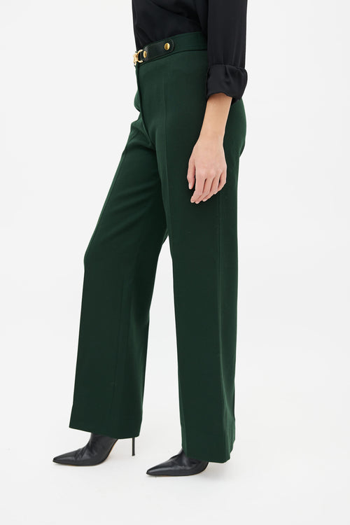 Celine Vintage Green 
Gold Triomphe Belted Trouser