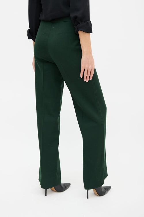 Celine Vintage Green 
Gold Triomphe Belted Trouser