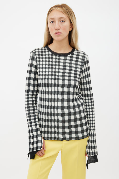 Celine Grey 
White Checkered Raw Hem Sweater