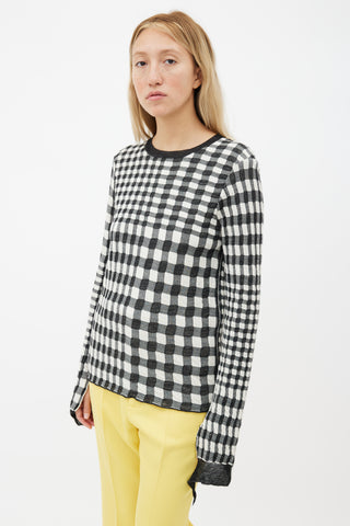 Celine Grey 
White Checkered Raw Hem Sweater