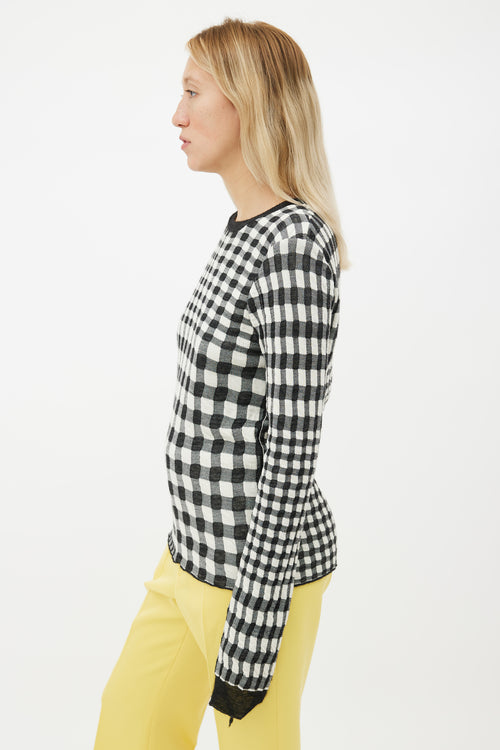 Celine Grey 
White Checkered Raw Hem Sweater