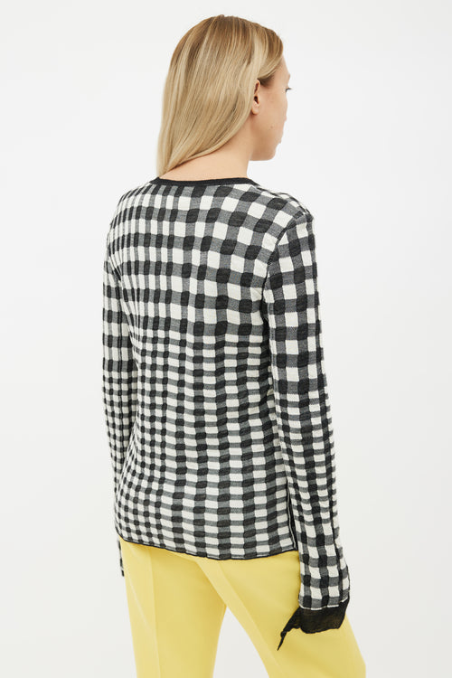 Celine Grey 
White Checkered Raw Hem Sweater