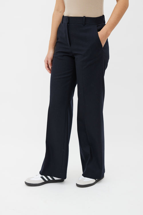 Celine Navy Wool Wide Leg Trouser