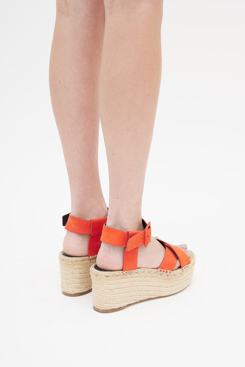 Celine Orange Suede Strappy Platform Espadrille