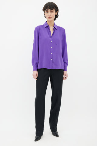 Celine Purple Silk Button Up Blouse