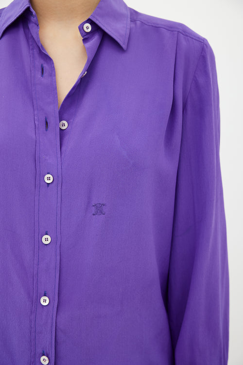 Celine Purple Silk Button Up Blouse