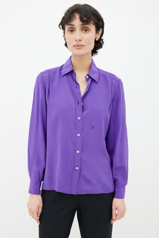 Celine Purple Silk Button Up Blouse