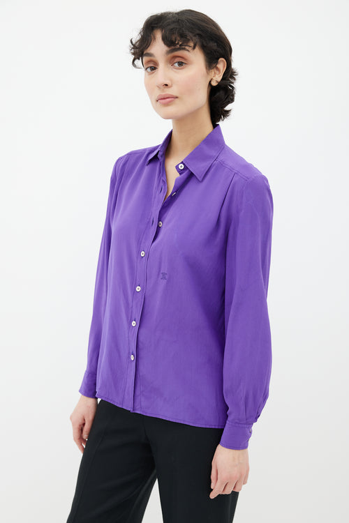 Celine Purple Silk Button Up Blouse