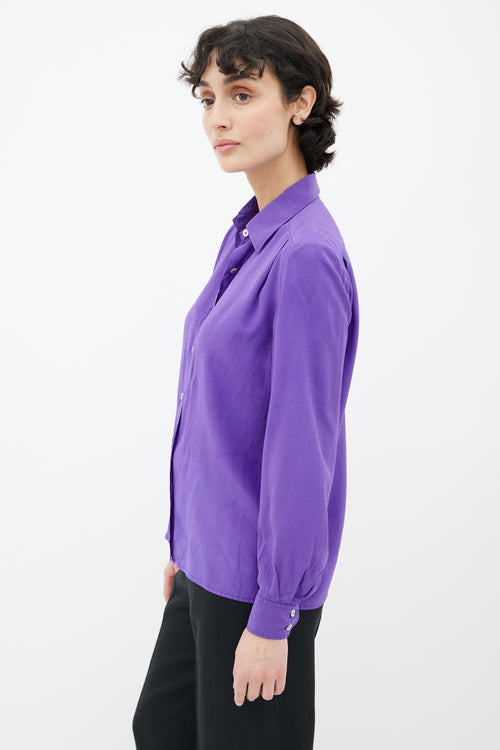 Celine Purple Silk Button Up Blouse