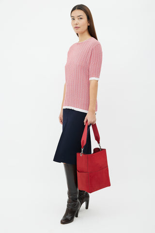 Celine Red Suede Sangle Tote Bag