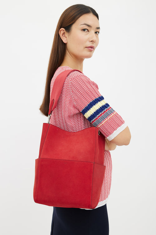 Celine Red Suede Sangle Tote Bag