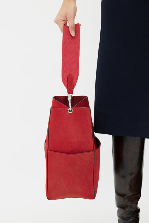 Celine Red Suede Sangle Tote Bag