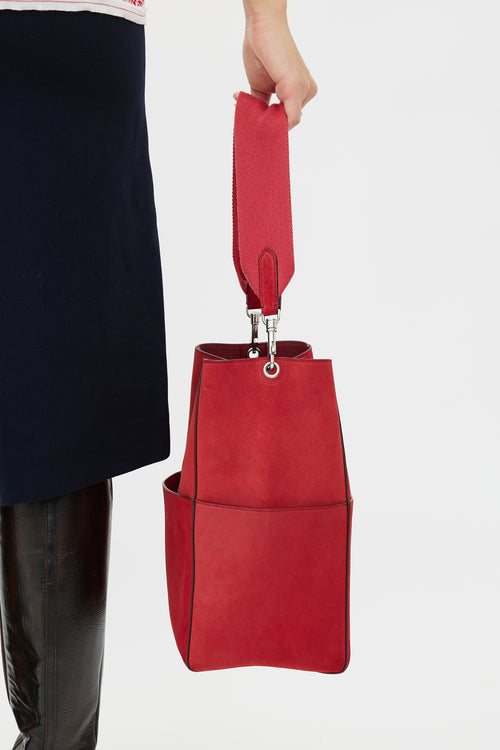 Celine Red Suede Sangle Tote Bag