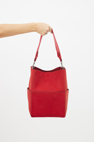 Celine Red Suede Sangle Tote Bag