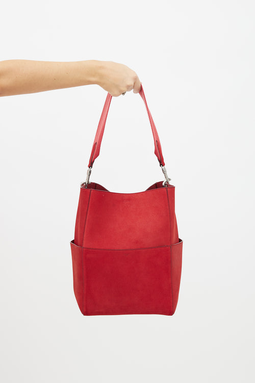 Celine Red Suede Sangle Tote Bag