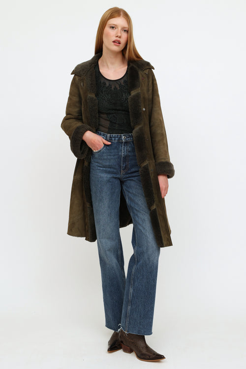 Celine Vintage Green Shearling Coat