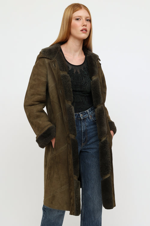 Celine Vintage Green Shearling Coat