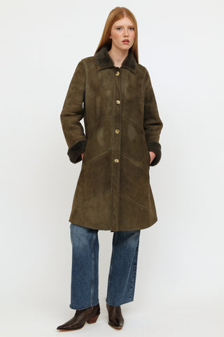 Celine Vintage Green Shearling Coat