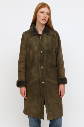 Celine Vintage Green Shearling Coat