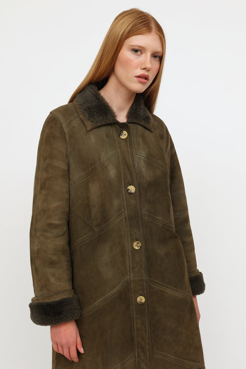 Celine Vintage Green Shearling Coat