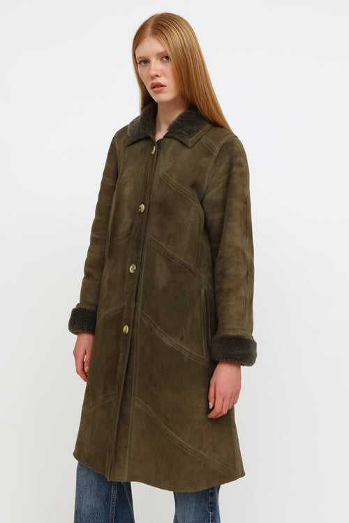 Celine Vintage Green Shearling Coat