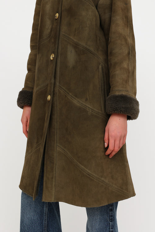 Celine Vintage Green Shearling Coat